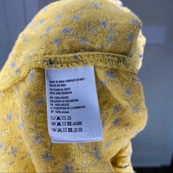 American Eagle Yellow and Blue Floral Print Off The Shoulder Top Ruffles Straps - Picture 9 of 12